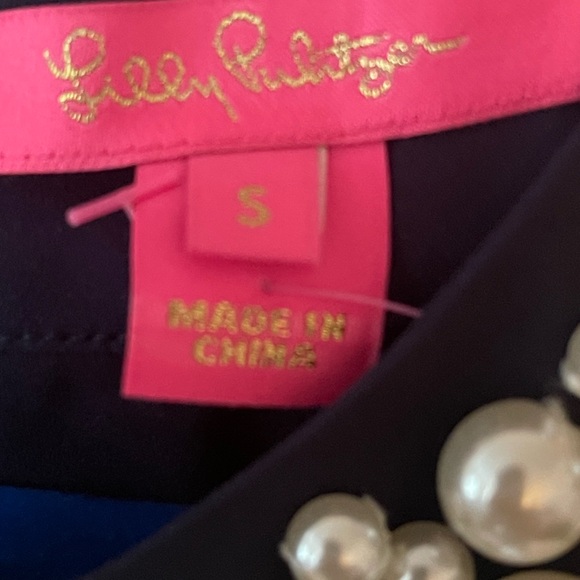 New Lilly Pulitzer navy tank tank top pearl neck line necklace Small NWT - Picture 6 of 7